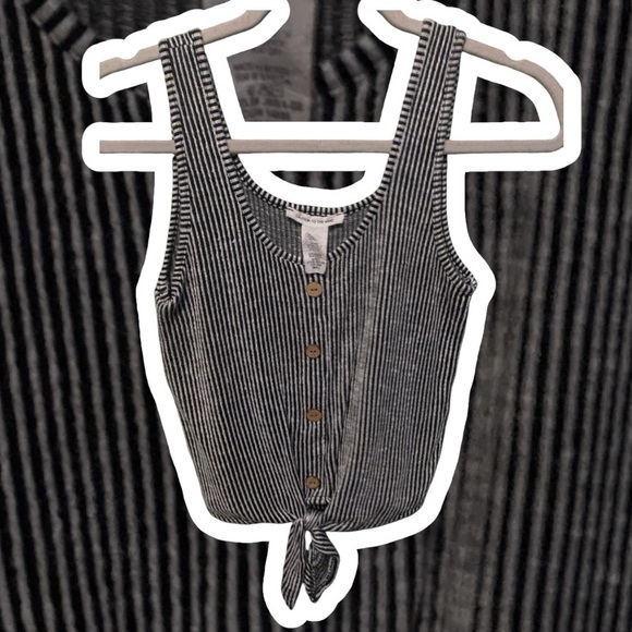 Caution in the Wind black/white striped tank top size small - Picture 2 of 8